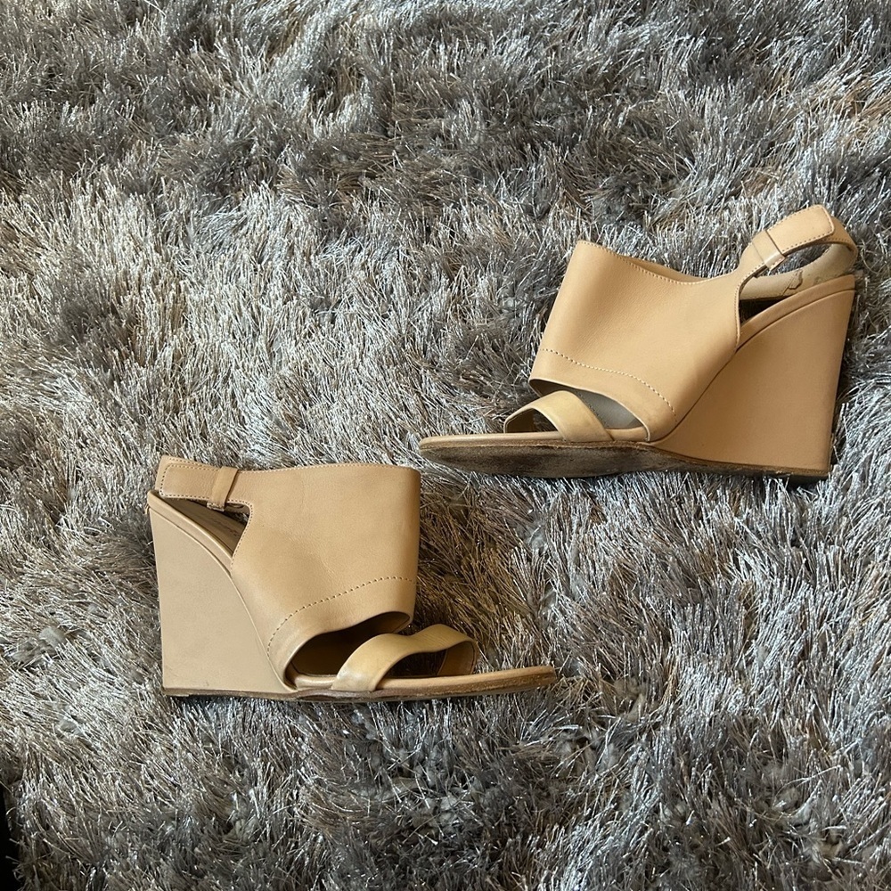 Vince Tan Leather Wedge Sandal
